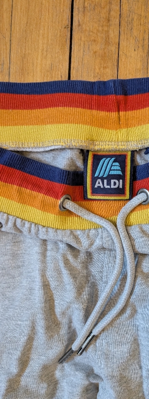 Aldi Grocery Store Grey Sweatpants Joggers Retro Rainbow M
